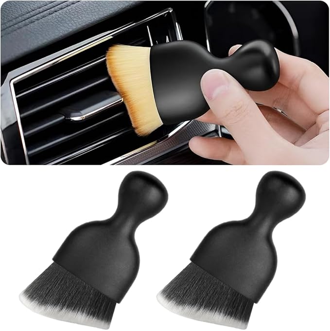 Blilo 2PCS Car Interior Detailing Brush with Dust Cover, Auto Soft Hair Cleaning Brushes, Scratch Free Curved Dirt Collectors, for Dashboard Air Conditioner Vents Leather Computer (Black/White/2PCS)