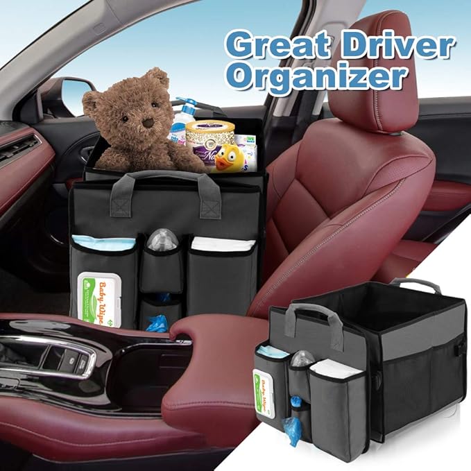 Collapsible Trunk Organizer & Diaper Changing Station, Baby Diaper Caddy Organizer with Movable Dividers, Easy-to-Reach for Back Seat Travel Car Organizer, Waterproof Car Trunk Organizer Groceries