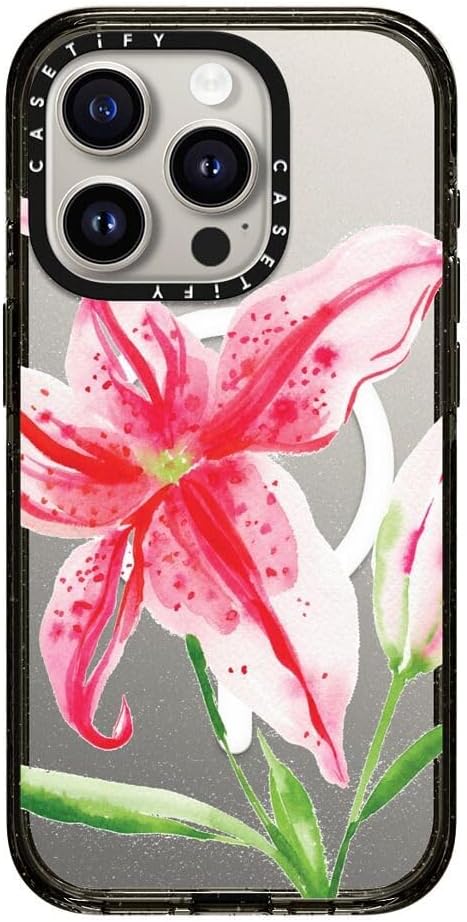 CASETiFY Impact iPhone 15 Pro Case [Slim/Compatible with Magsafe / 8.2 ft. 4X Military Grade Drop Protection] - Stargazer Lily - Clear Black