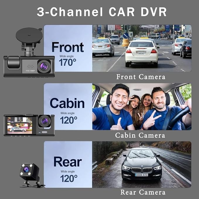 Dash Camera for Car Security Camera Dashcam Front and Rear Inside with WDR, Night Vision, G-Sensor Auto Lock, Loop Recording
