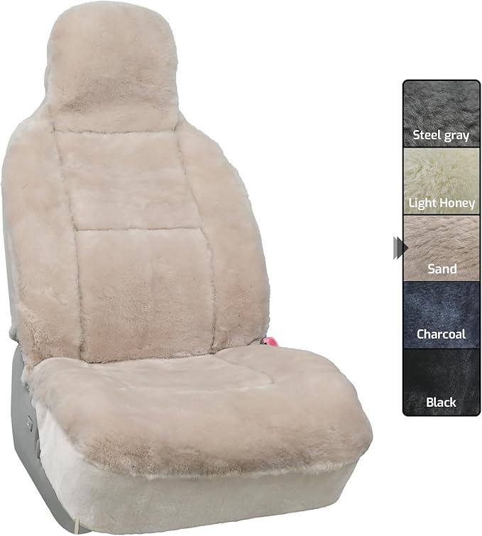Aegis Cover Premium Australian Merino Sheepskin Car Seat Cover, Easy-Install Summer & Winter Universal Fit for SUV Truck Sedan Most Vehicles (FS-Sand)