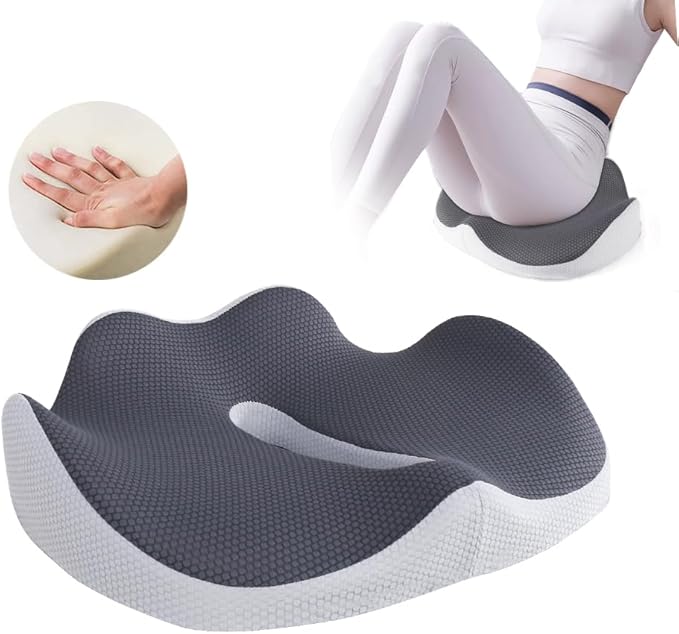 Seat Cushion for Office Chair Orthopedic Memory Foam Coccyx Support Pad Sciatica Pain Relief Tailbone Back Comfort Posture Alignment Pressure Massage Home Car Work” Gray