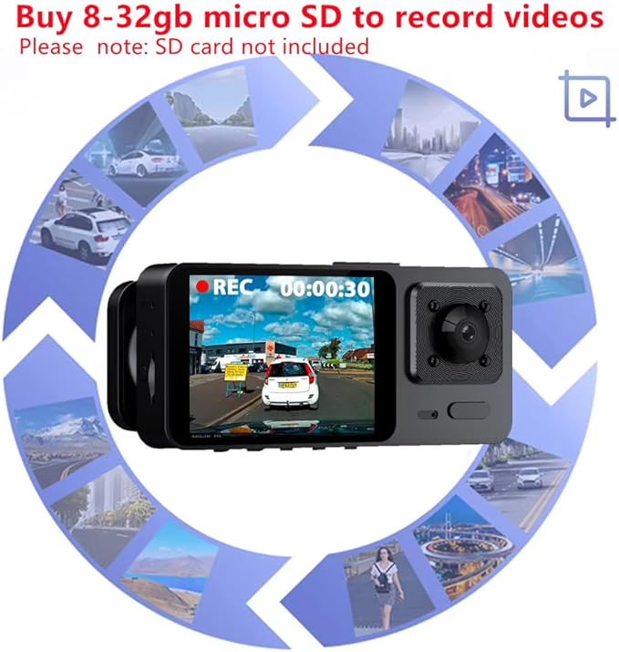 Dash Camera Front and Inside Dash Cam for Car Security 1080P Video Recorder with Audio Plug and Play, WDR, Night Vision, G-Sensor Auto Lock, 2 Inch Screen Vehicle Security