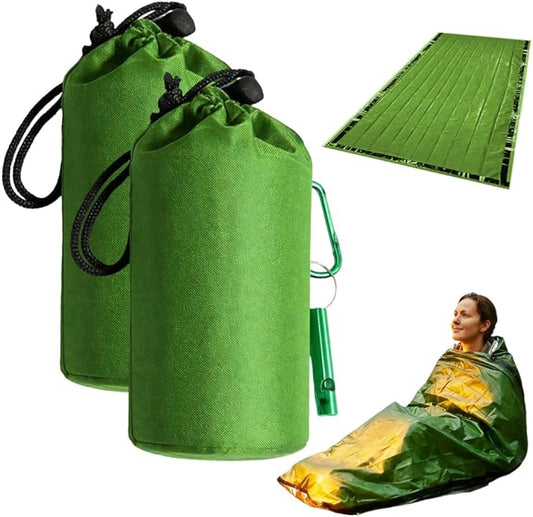 2026 New Blanket, Emergency Sleeping Bag for Survival, Blanket with Emergency Whistle Waterproof, Compact Lightweight, Emergency Mat for Survival Kit Car Camping Gear Hiking Go (Green*2)