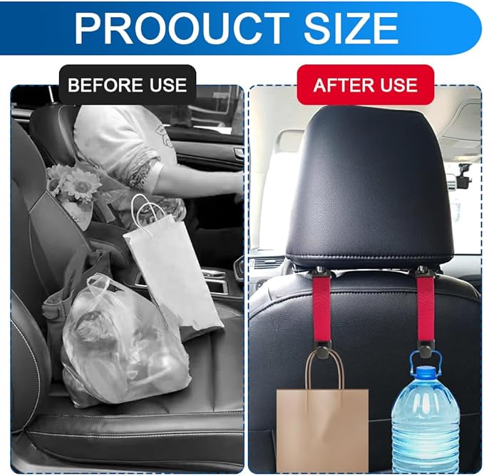 2PCS Car Seat Headrest Hook, Purse Hook for Car, Strong and Durable Backseat Hanger, Universal Auto Interior Accessories Seat Hanging Holders Fit for Hanging Purse Bag Grocery (Red)