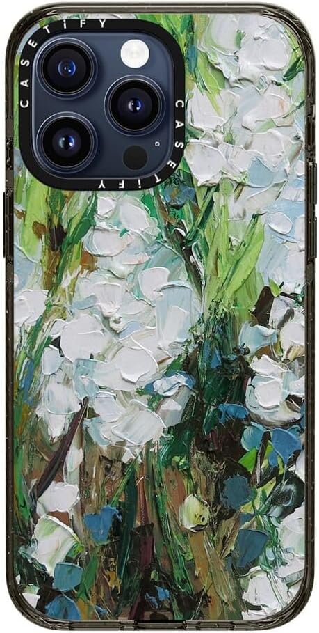 CASETiFY Impact Case for iPhone 15 Pro Max [4X Military Grade Drop Tested / 8.2ft Drop Protection/Compatible with Magsafe] - Paint Prints - Wild Squill Flowers - Clear Black