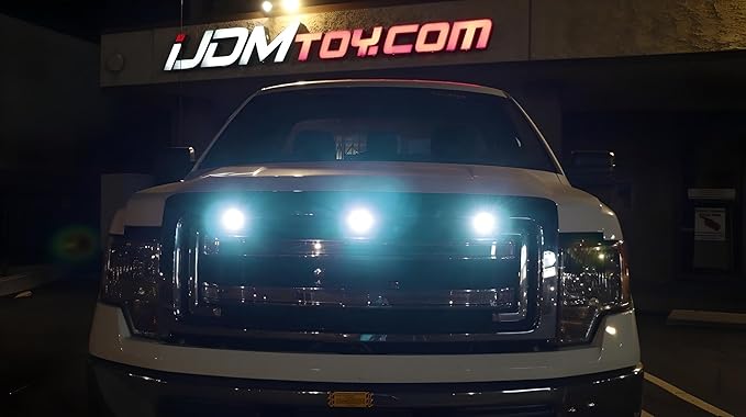 iJDMTOY 3pc Set Custom Retrofit 8000K Ice Blue Front Grille Mesh Mount LED Lighting Kit Compatible With Trucks SUVs