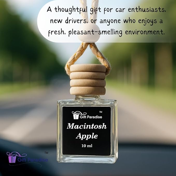 Macintosh Apple Car Air Freshener Set of 3 in Velvet gift bag – Premium Wooden Hanging Diffusers – Crisp Red Apple Scent for Car, Closet & Office,