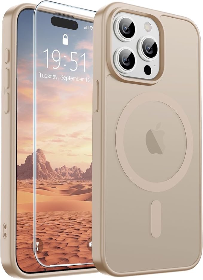 SUPFINE Magnetic for iPhone 15 Pro Case(Compatible with MagSafe)(Military Grade Drop Protection) Slim Translucent Matte Shockproof with Anti-Fingerprint Phone Case,Desert Gold