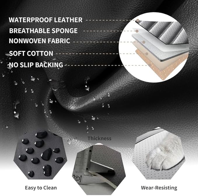 Car Seat Covers Full Set Fit for Toyota Matrix 2003-2014, Premium Faux Leather Car Seat Protector,Breathable Anti-Slip Full Wrapping Edge Seat Covers(Black&Gray,Full Set)