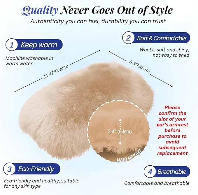 Andalus Brands Pure Australian Sheepskin Fluffy Car Center Console Cover, Luxurious Non-Shedding Furry Arm Rest Cover for Car, Versatile for All Seasons, Camel Brown - (11.47" X 6.3")