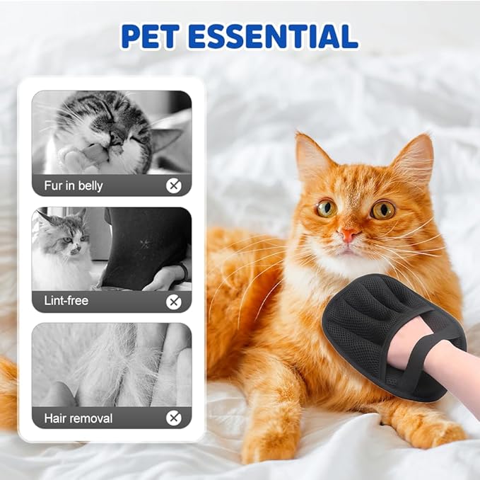 Pet Hair Remover Gloves, 2025 Upgrade Electrostatic Pet Hair Remover Gloves for Dog & Cat, Reusable Pet Grooming Glove