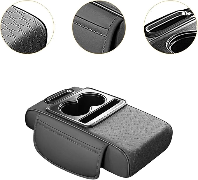 Car Center Console Pad PU Leather Armrest Organizer with Tissue Box Slot for Vehicles, Style K