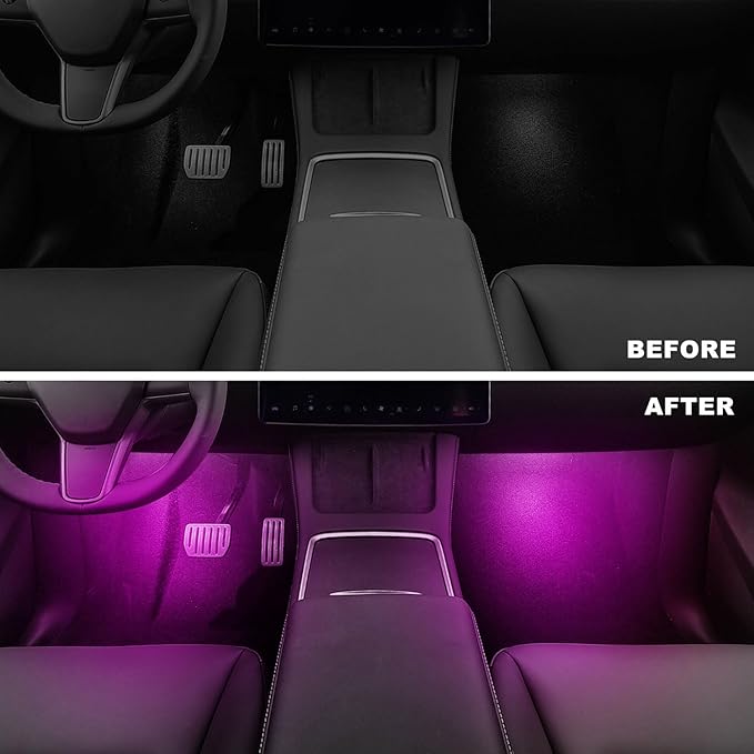 4 Pcs Interior LED Lights Bulbs Kit Compatible with Tesla Model 3, Y, X, S, Super Bright Replacement Light Bulbs for Footwell, Door Puddle, Trunk, Frunk - for Tesla Accessories (Pink)