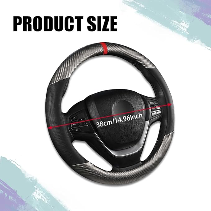 Carbon Fiber Car Steering Wheel Cover, Universal 15 inch Breathable Anti Slip Steering Wheel Covers, Car Interior Accessories Steering Wheel Protector for Men & Women, Fit for Most Cars (Black/Gray)
