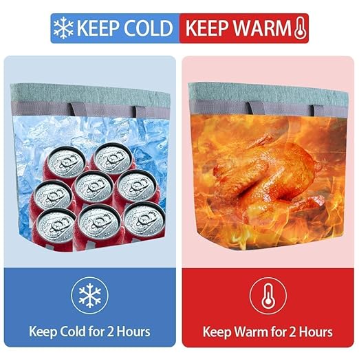 CIVJET Insulated Reusable Tote Bag for Grocery Shopping for Women/Men, Waterproof Cooler Bags for Travel/Beach/Picnic, Pizza/Food Delivery Bag to Keep Food Cold/Hot (Cationic Cloth, Green，2-Pack)
