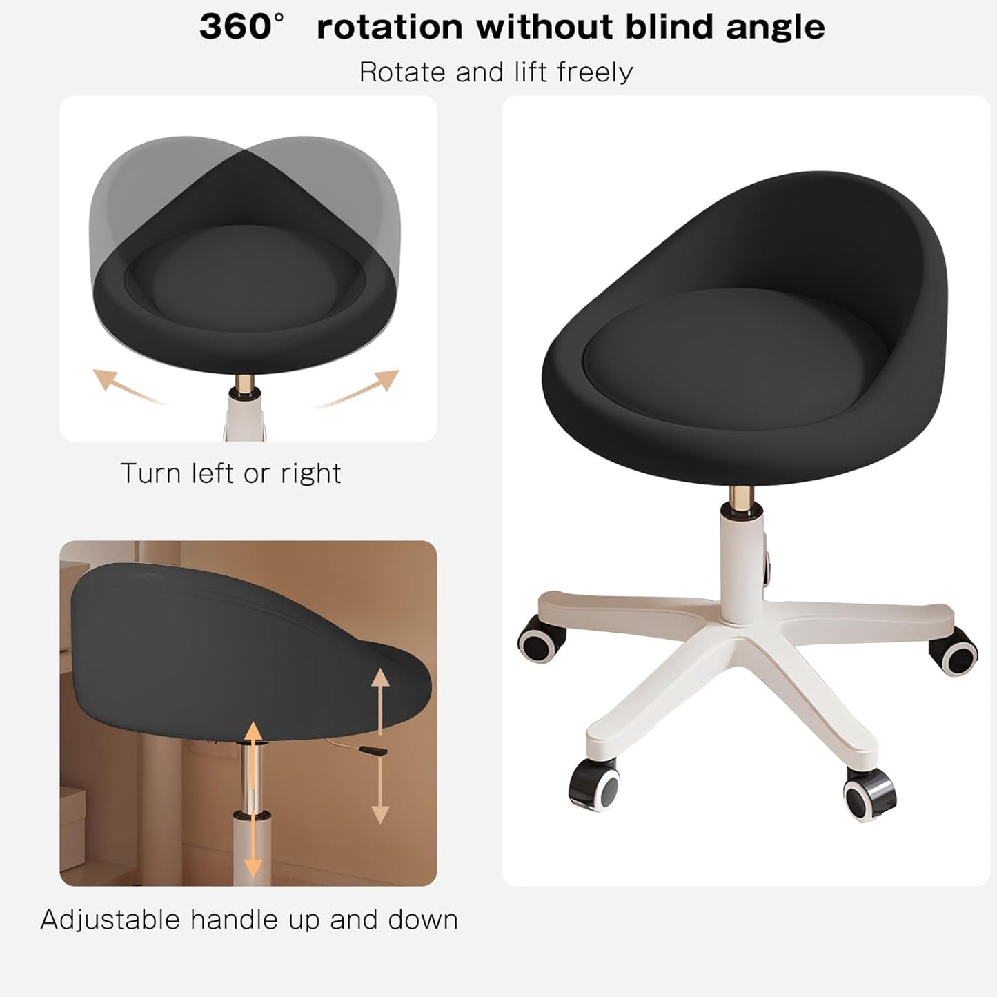 Rolling Stool Rolling Hydraulic Salon Stool with Low Backrest - Adjustable Swivel Chair for SPA, Shop, Salon, Massage, or Medical Office Black-A