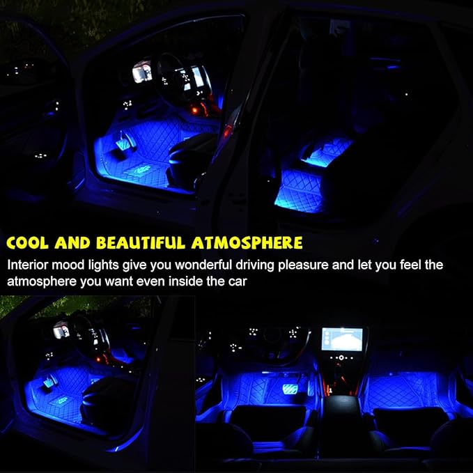 Car LED Strip Light, 48 LEDs RGB Neon Interior Atmosphere Lights, 12V Under Dash Ambient Night Light, Cigarette Lighter Auto Interior Decorative Lamp, Car Accessories (Blue)