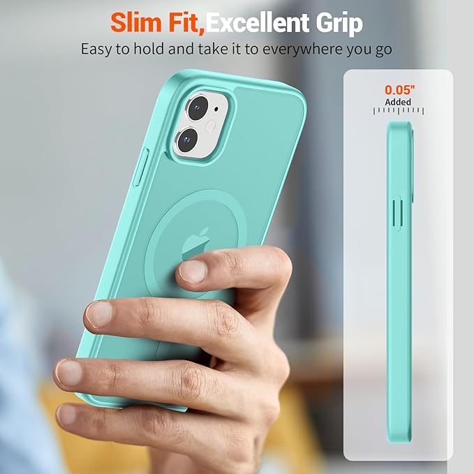 SUPFINE Magnetic for iPhone 11 Phone Case(Compatible with MagSafe)(Military Grade Drop Protection) Slim Translucent Matte Shockproof with Anti-Fingerprint Phone Case,Blue Green
