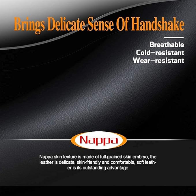 Carodi Latest Nappa Leather car Steering Wheel Cover, Stylish Non-Slip Leather car Interior 15 inches Universal Black(red and Blue Signs)