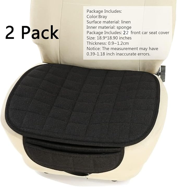 Suninbox Car Seat Cover,2 Pack Linen Bottom Seat Covers for Trucks, Car Seat Pad,Car Seat Cushion Breathable Ventilated Front Seat Only[Black Front Seat]