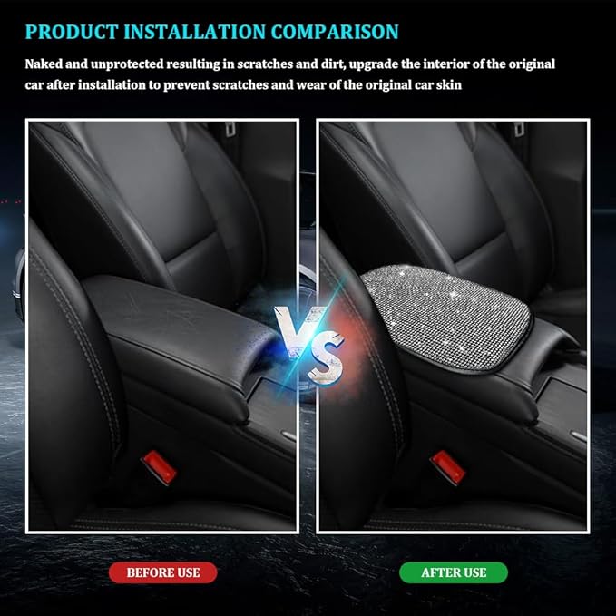 Bling Car Center Console Cover, Car Armrest Cover, Diamond Rhinestone Auto Center Console Cover Protector, Universal Arm Rest Cushion Pads Car Interior Accessories for Vehicles, SUVs (White)