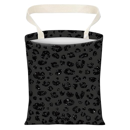 Cute Car Trash Can, Hanging Canvas Car Back Seat Organizer and Storage Bag, Funny Car Trash Bag For Travelling, Outdoor Cute Black Grey Leopard