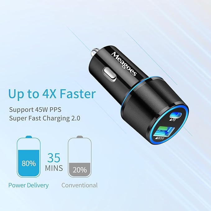 67.5W Car Charger USB C Super Fast Charging, 45W USBC & QC3.0 Port Plug for iPhone 17 Pro Max/Air/16/15/iPad, Samsung S26/S25 Android Cell Phone, Dual 12V Cigarette Lighter Adapter+ 10 ft Type C Cable