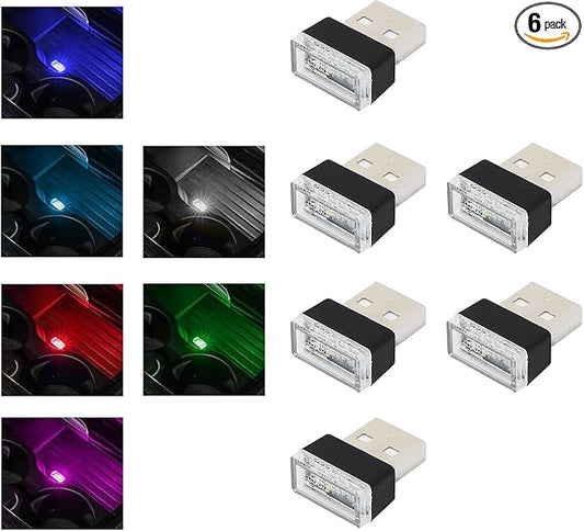 Augeny 6 PCS USB LED Car Interior Atmosphere Lamp, Plug-in USB Decor Night Light, Portable Auto Ambient Lighting Kit, Universal Vehicle Interior Accessories for Most Cars (6 Colors)