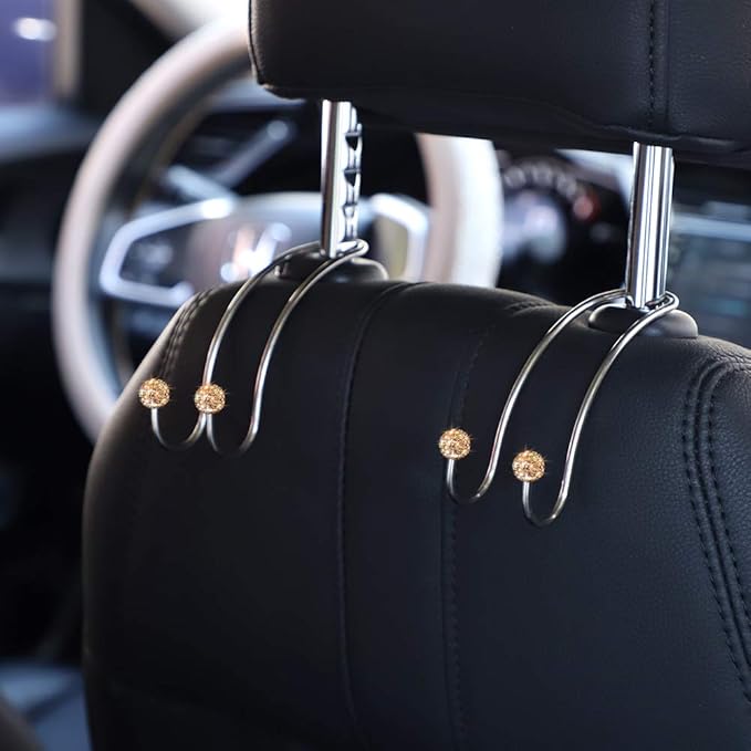 SAVORI Auto Hooks Bling Car Hangers Organizer Seat Headrest Hooks Strong and Durable Backseat Hanger Storage Universal for SUV Truck Vehicle 2 Pack (Gold)
