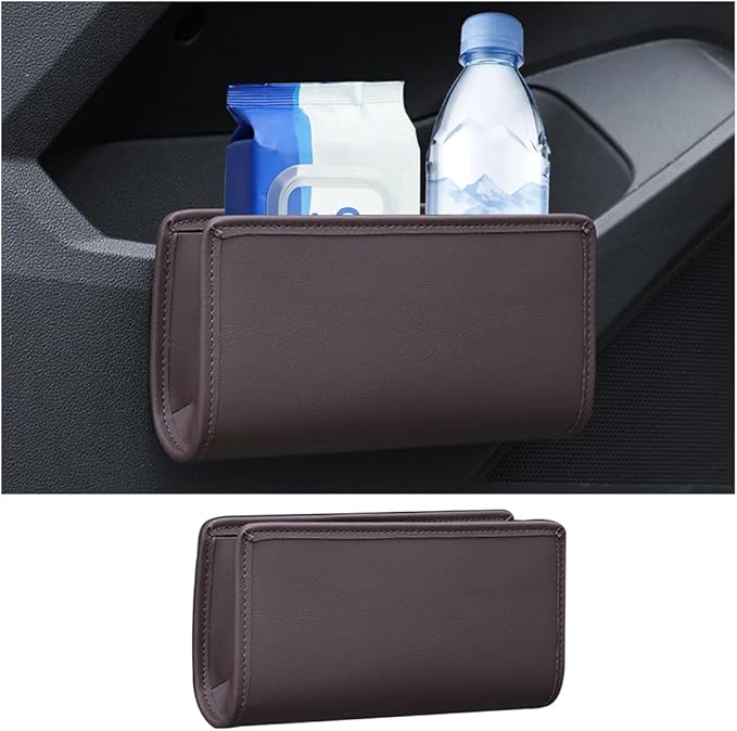 Car Seat Side Storage Pocket, Leather Hanging Foldable Multifunctional Vehicle Front Door Back Organizer Box, Waterproof Auto Interior Organizing Container, Universal fit(Brown)