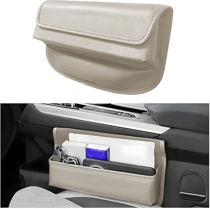 Car Seat Gap Filler Organizer, Leather Vehicle Side Seat Gap Storage Box with Lid for Phone Key Card, L-Capacity Auto Interior Organization, Universal for SUV Sedan Truck (Gray)