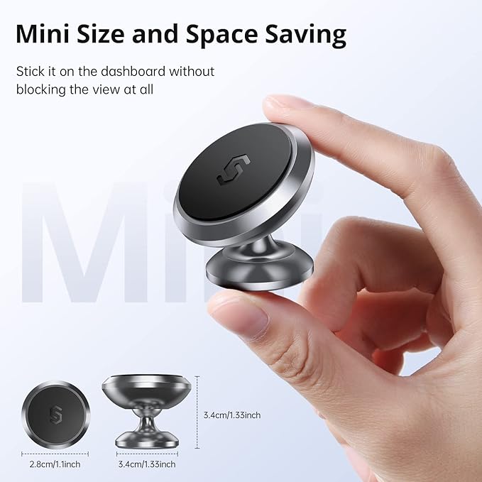 Magnetic Phone Car Mount, Syncwire Car Phone Holder for Dashboard, Cell Phone Car Kits, 360° Adjustable Magnet Cell Phone Mount Compatible with iPhone, Samsung, LG, GPS, Mini Tablet - Gray