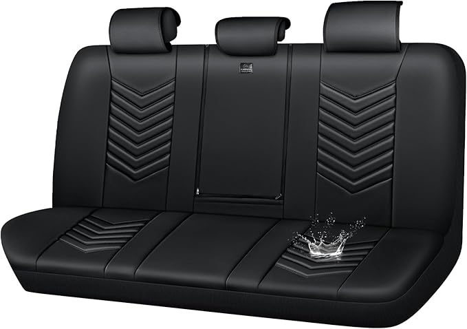 CAR PASS 3D Foam Luxury Leather Back Bench Car Seat Covers,Waterpoof Faux Leather Rear Seat Cover Universal Fit for Cars Sedans SUVs Vans Trucks 95% Automotive Backseat, (Rear,Black)