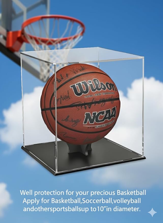 Basketball Display Case Stand,Clear Acrylic Display Case for Action Figures Toys Collectibles,Soccer Ball ,Need self-Assembly(9.8x9.8x11inch;25x25x28cm)