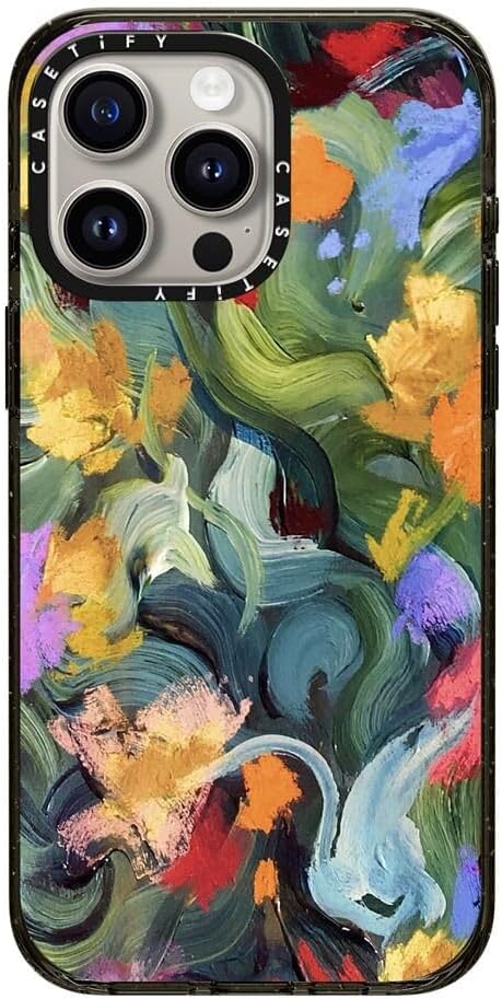 CASETiFY Impact Case for iPhone 15 Pro Max [8.2ft 4X Military Grade Drop Protection/Compatible with Magsafe] - in The Tulips - Clear Black