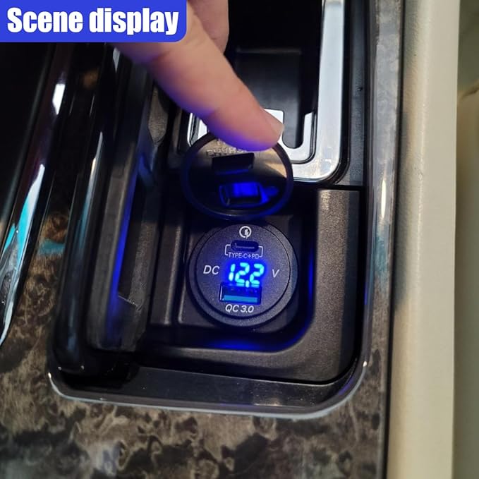45W 12V USB Outlet 2-Port Car Charger Socket, PD USB C & QC 3.0 Port Waterproof Cigarette Lighter Sockets with LED Voltmeter, Universal Quick Charge Sockets for Cars RV Boat Marine Truck