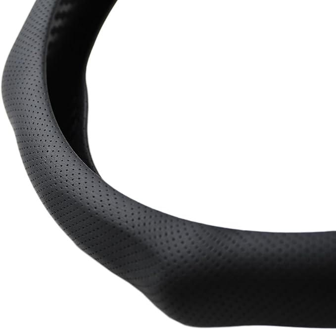 Quick Install Sporty Black Perforated Nappa Leather Steering Wheel Cover for All 14½ to 15 inches Car Sedan Coupe SUV Pickup 14.5 to 15