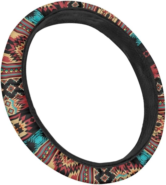 SEANATIVE Car Steering Wheel Cover for Men Breathable Anti Slip Auto Steering Wheel Covers fit Standard Size 15inches, Brown Aztec Geometric Print