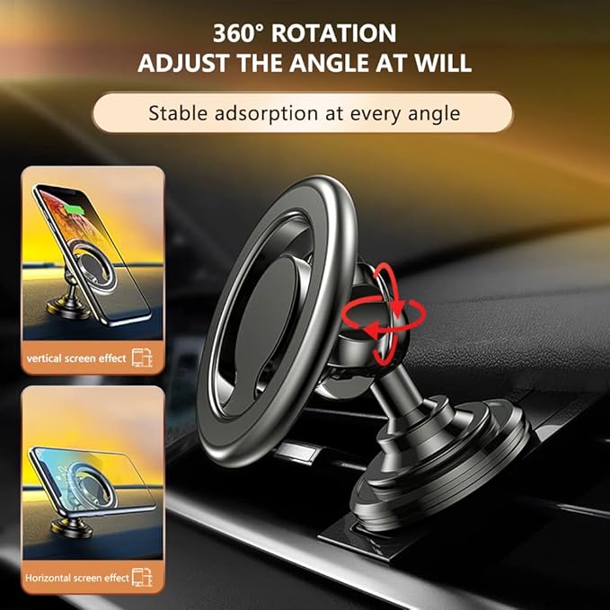 Compatible for MagSafe Car Mount for iPhone,2026 New Upgrade Dashboard 360° Rotation Magnetic Car Mount,Universal Cell Phone Holder for MagSafe iPhone 15/14/13/12 and Above Series (Black)