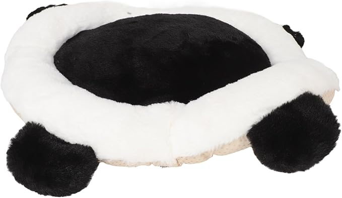 Panda Plush Car Seat Cushion with Lumbar Support for Drivers and Office Chairs, Black Rabbit Fur Blend Round Automotive Seat Pad for Comfortable Driving and Elderly Use