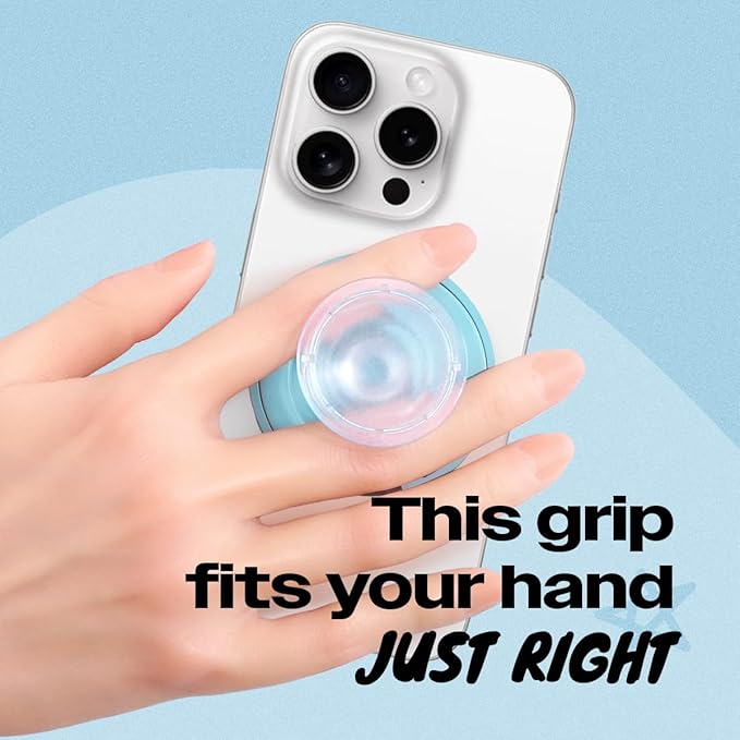 On The Grip Compatible with Magsafe Ultra-Thin Collapsible Phone Grip – Sleek Magnetic Phone Holder for iPhone & Android, 360 Rotation, Wireless Charger Compatible, Durable & Portable (Turquiose)