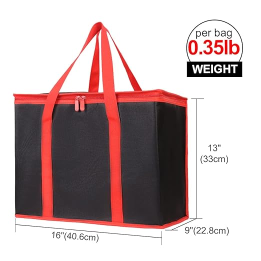 Bodaon odaon 4-Pack Insulated Reusable Grocery Shopping Bags, X-Large Picnic Cooler Bag Cold, Black with Red Edge