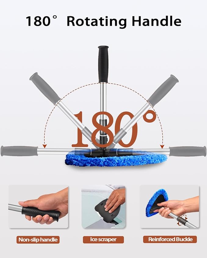 25.5” Windshield Cleaner Tool, Longer & Strong Absorbent Car Window Cleaner with 5 pcs Washable Pads and 2 pcs Spray Bottles for Car and Home Window, Blue