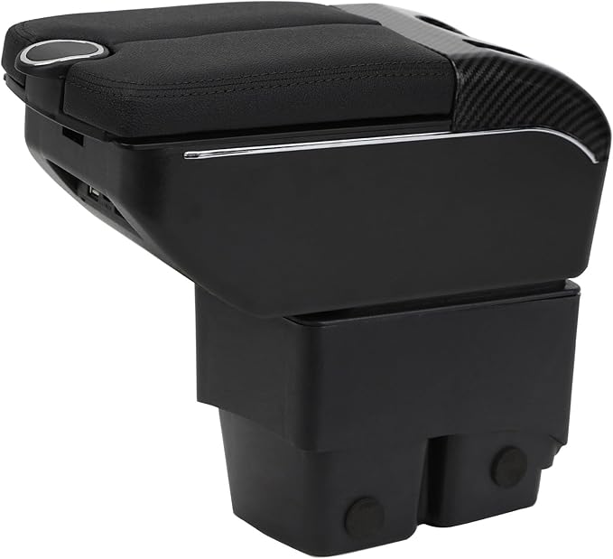 AULPHIKE Compatible with Ford Fiesta Armrest 3 MK7 2009-2017 Car Center Console Organizer Armrests Double Door Storage with USB Ports（Black Style）