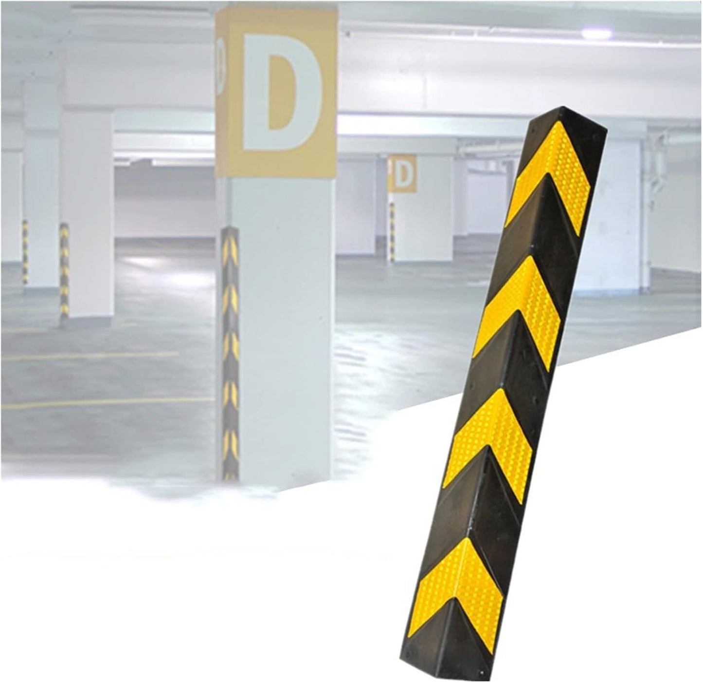 XPLKQXE Reflective Rubber Wall Corner Guard, Rubber Wall Protector Corner Protector, for Parking Protection Car Corner Guardrail Post (Color : Black+Yellow, Size : 1pcs)