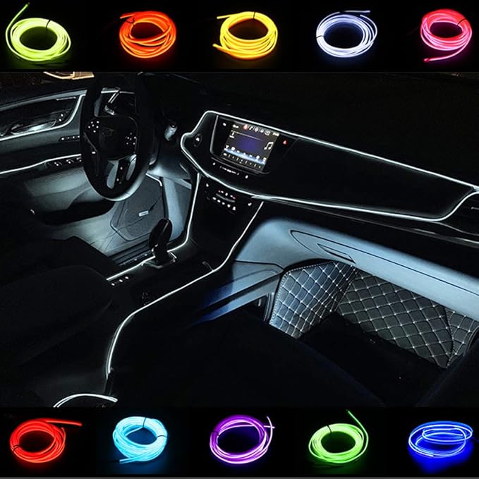 ABALDI El Wire Car Interior Rope Light Car kit Neon Light Under Dash Lighting Kit for Car Interior Decoration(5m/16ft,White)