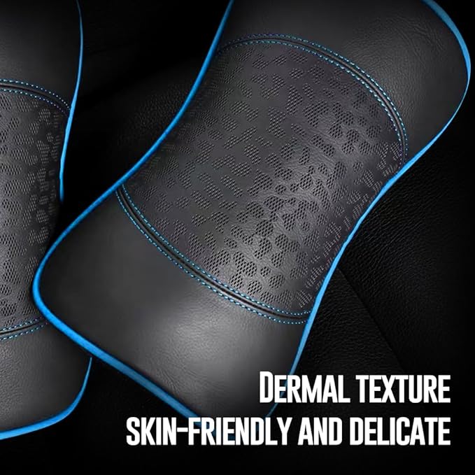 Car Leather Neck Pillows, Neck Rest Cushions,100% Memory Foam Cervical Support, Comfortable Travel car Seats and Home Office Soft Pillows, Blue a Set (2 pcs