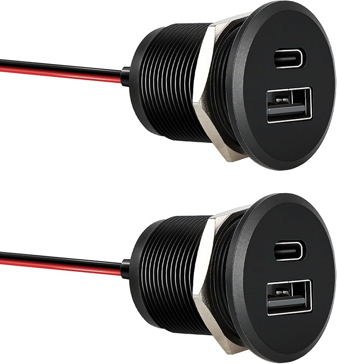 Acegoo RV USB Outlet All-Aluminum Type A + Type C Ports 12V/24V USB Charger, Recessed Mount 24W High-Speed Charging Socket, PD3.0 & QC3.0 Fast Charger for Camper Trailer Van Car Boat Golf Cart (2Pcs)