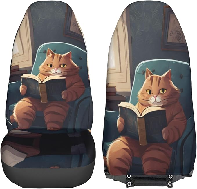 Delerain Car Seat Covers Set 2Pcs, Funny Garfield Cat Universal Front Car Seats Vehicle Enterior Protector Suitable Fits Most Car Auto SUV Sedan Truck